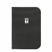 Portamenù in PVC nero motivo rigato in formato A4 o A5. Placca di metallo stilizzata sulla copertina. Formato da 4 buste trasparenti saldate sul dorso e 2 buste saldate sulle facce interne della copertina (per contenere in totale di 10 fogli). Dimensioni: