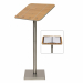 Menù stand in laminato con fasce elastiche e 4 perni in metallo per sostenere il menu. Piantana in acciaio inox. Dimensione: 54,2x36,7xH113,7cm.