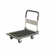 Carrello in lamiera rinforzata e maniglia tubolare ripiegabile tramite comando a piede. Piattaforma bordata in gomma e piano di carico rivestito con antiscivolo. Dotato di ruote in gomma piena. Dimensioni: L91 x P61 x H87cm. Portata massima 300kg.