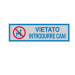 Etichette di indicazione per interni su pellicola autoadesiva colore argento opaco con scritta blu. Formato unico 165x50mm. Adatti per segnaletica in aree private.