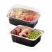Contenitori in alluminio stirato laccati neri con coperchio trasparente in R-Pet ( con oltre 45% di PET riciclato ottenuto da macinato di bottiglie di plastica post-consumo). Idonei per forno tradizionale ed microonde grazie all'elevata rigidità, conducib