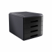 Linea di accessori da scrivania di qualità e stile. Realizzata in materiale infrangibile con accostamenti di finiture lucide e satinate. Cassettiera Dotata di 4 cassetti a scorrimento silenziato e blocco a fine corsa. Le cassettiere Mydesk sono accostabil