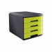 Linea di accessori da scrivania di qualità e stile. Realizzata in materiale infrangibile con accostamenti di finiture lucide e satinate. Cassettiera Dotata di 4 cassetti a scorrimento silenziato e blocco a fine corsa. Le cassettiere Mydesk sono accostabil