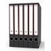 Sistema di archiviazione King Mec composto da un'unica custodia con 6 cartelline a tre alette (dorso 3,3 cm; formato utile LxH 23x33 cm). Struttura in robusto cartone grigio rivestito con carta goffrata nera antimpronta. Custodia in tinta con parabordi. A