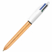 La classica penna sfera a scatto 4 colori in versione Party. Fusto dorato color champagne con effetto bollicine in rilievo al tatto. Inchiostri classici (nero, blu, rosso, verde). Punta 1,0mm.