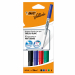 Astuccio 4 colori. Pennarello per lavagne cancellabili. Inchiostro a base di chetone. Si cancella perfettamente senza lasciare segni. Cappuccio del colore dell’inchiostro con blocco di sicurezza. Fusto in plastica. Punta 1,4mm.