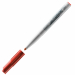 Pennarello per lavagne cancellabili. Inchiostro a base di chetone. Si cancella perfettamente senza lasciare segni. Cappuccio del colore dell’inchiostro con blocco di sicurezza. Fusto in plastica. Punta 1,4mm. Colore: rosso.