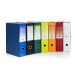 Elegante e colorato registratore composto da una cartella realizzata in cartone rivestito in papercoat (speciale carta plastificata e goffrata altamente resistente e inalterabile) con portaetichette in plastica termosaldata ed etichetta bifacciale estraib