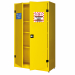 Armadio di sicurezza componibile per lo stoccaggio di liquidi infiammabili, realizzato in lamiera di acciaio al carbonio P02 spessore 10/10. Colore GIALLO RAL 1021. Dotato di ripiani di contenimento regolabili in altezza e vasca di raccolta a tenuta stagn