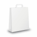 Scatola da 300 shoppers bianche in carta neutro piattina. Dimensioni: 26x11x34,5cm.