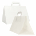 Shopper ideali per il trasporto di vassoi e contenitori alimentari realizzate con soffietti molto larghi dedicati a questo utilizzo. Dimensione 32x22x24cm. Colore bianco.
