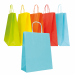 Shoppers in carta kraft 90 gr colorata con manici in carta ritorta. Confezione assortita nei colori azzurro, verde chiaro, giallo, rosso e arancione.