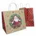 Grande shopper in carta biokraft da 110gr con manici in carta ritorta e bordo risvoltato. Stampa a colori con motivo natalizio. Il fondo largo rende lo shopper ideale per il trasporto di vassoi ed è particolarmente indicato per utilizzo in pasticceria.
