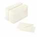 Buste e cartoncini in carta Burano Favini in scatole di acetato trasparente. Cartoncino certificato FSC da 200gr e Busta coordinata da 90gr. Formato 90x140mm. Colore: avorio.