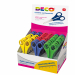 Forbici centimetrate per bambini con lama in acciaio inox dalla punta arrotondata, impugnatura in acrilico. Lunghezza 13cm. Colori assortiti. Confezione in display da 30 pezzi.