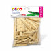 Mezze mollette in legno. Uno dei più tradizionali strumenti didattici per realizzare originali lavori da dipingere. Particolarmente indicati per sviluppare la fantasia del bambino. Sacchetto da 100 pezzi da 72mm.