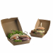 Hamburger Box, monouso in KRAFT/PE. Dimensioni: 16x16x9h cm, capacità 900ml. Colore: avana. Materiale: Poliaccoppiato Carta kraft e PE. Adatto al contatto con alimenti caldi (70°C per 2 ore), freddi, solidi e liquidi. Il prodotto non può essere utilizzato