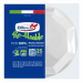 Piatti piani in PS REUSE. Diametro 220mm. Colore: bianco. Riciclabile 100%. Riutilizzabile, testato per 20 lavaggi in lavastoviglie. Max 90°C per 15' - No forni. Articolo escluso da SUP.