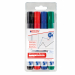 Busta 4 colori. Marcatore per lavagne bianche ad inchiostro pigmentato inodore. Può rimanere senza tappo qualche giorno senza essicare. Punta conica da 1,5-3mm.