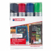 Busta 4 colori assortiti. Gesso liquido a base d’acqua coprente, inodore e cancellabile con panno umido da tutte le superfici non porose. Flusso d’inchiostro con valvola di controllo. Fusto in PPL. Per disegnare, decorare e scrivere su vetri, vetrine, spe