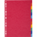 Divisori in cartoncino riciclato (certificazione Blue Angel) da 220 gr. Dotati di 12 tasti neutri colorati (colori assortiti). Perforazione universale. Formato esterno: 22,5x29,7 cm.