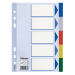 Separatori in Polipropilene colorato dotati di 5 tasti neutri multicolore. Indice frontale prestampato realizzato in cartoncino e rinforzato in Mylar sul lato forato. Perforazione universale. Formato A5.
