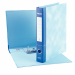 Registratore con meccanismo a leva rivestito in cartone blu (spessore 2 mm), con originale grafica nuvolata all'esterno ed effetto retinato di uguale tonalità all'interno. Foro per l'estrazione ed ampia etichetta stampata sul dorso per favorire la persona