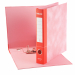 Registratore con meccanismo a leva rivestito in cartone rosso (spessore 2 mm), con originale grafica nuvolata all'esterno ed effetto retinato di uguale tonalità all'interno. Foro per l'estrazione ed ampia etichetta stampata sul dorso per favorire la perso