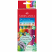 Matite colorate con sezione triangolare ergonomica. Zona grip con pallini antiscivolo per una presa sicura. Atossiche. Verniciatura a base d'acqua. Spazio sul fusto per scrivere il nome. Facilmente lavabili da pelle e tessuti. Astuccio in cartone appendib
