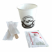 Serving kit 50 bicchierini in carta + 50 bustine zucchero bianco + 50 palettine in legno incartate singolarmente.