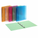 Realizzati in polipropilene colorato con speciale finitura rigata. Disponibili in 5 colori: arancio, fucsia, verde, azzurro e neutro. Formato interno 22x30cm. Dotati di meccanismo a 4 anelli tondi con Ø15mm e Ø30 mm. Made in Italy.