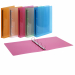 Realizzati in polipropilene colorato con speciale finitura rigata. Disponibili in 5 colori: arancio, fucsia, verde, azzurro e neutro. Formato interno 22x30cm. Dotati di meccanismo a 4 anelli tondi con Ø15mm e Ø30 mm. Made in Italy.
