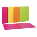Realizzati in polipropilene opaco dai colori fluo con copertina flessibile. Disponibili in 4 colori: fucsia, giallo, arancio e verde. Formato interno 22x30 cm. Disponibili con meccanismo a 4 anelli tondi con Ø15mm e Ø30 mm. Made in Italy.