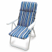 Struttura in acciaio verniciato color bianco con cuscino imbottito a righe blu. Pieghevole e regolabile in 5 posizioni. Dimensioni: H106 x P68 x L58cm - peso 4,75kg.Articolo destinato ad esclusivo uso domestico. Non adatto ad uso pubblico.