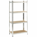 Scaffale in metallo galvanizzato ad incastro con 4 ripiani in MDF, spessore 4 mm, portata massima 150 kg per ripiano uniformemente distribuiti. Spessore struttura 0,63 mm. Prodotto da assemblare. Dimensioni: H160 x P40 x L80cm. Articolo destinato ad esclu