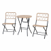 Set da 3 pezzi (2 sedie + 1 tavolo). Struttura in acciaio verniciato nero. Seduta e schienale in polyrattan color naturale. Portata seduta: 150kg; portata tavolo: 30kg. Tavolo e sedie pieghevoli. Set composto da: 1 tavolo tondo 60 x 60 x H72cm, 2 sedie L5