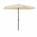 Ombrellone tondo con palo in acciaio Ø 48 mm verniciato color antracite, dotato di manovella per apertura e chiusura. Copertura in poliestere di colore ecru impermeabile di 160 gr/m² completo di apertura per sfogo aria. Dimensioni: H240 x Ø300cm - peso 6k