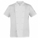 Giacca da cuoco a manica corta con abbottonatura doppio petto, collo arrotondato e porta penne sulla manica sinistra. Vestibilità Slim Fit e bottoni estraibili sulla pettorina davanti. Realizzata in tessuto 100% cotone nella variante bianca. Ha la variant