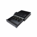 Cassetto portadenaro composto da 4 cassetti fi ssi per banconote con molle fermacarte in metallo, 8 vaschette removibili per monete e fessura frontale per inserimento banconote in vano nascosto. Dotato di cavo Epson RJ11. Apertura manuale con chiave oppur