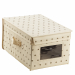 Scatola King Box in TNT con finestra. Adatta per riporre indumenti. Colore panna con fantasia a cuori. Dimensioni:24x36x19h cm