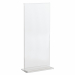 Display in PET trasparente (materiale riciclabile) idoneo al contatto con gli alimenti. Ottima resistenza agli urti e al fuoco. Ideale per ogni tipo di comunicazione e perfetto come porta menù o porta listino. Portadepliant con base a T formato 1/3 A4 - 1