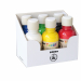 Colore per tessuto in bottiglia da 125 ml con tappo dosatore in espositore da 6 colori (vermiglione, giallo, blu oltremare, verde brillante, bianco e nero). Colore ad acqua ad alta concentrazione di resina e pigmento, una volta asciutto è permanente sui t
