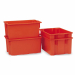 Contenitori a cassa chiusa inseribili fra loro e sovrapponibili. In polietilene ad alta densità (HDPE). Idonei al contatto con alimenti. Colore arancio. Dimensioni: L63 x P44 x H34cm - 65 litri