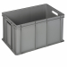 Cassa serie Europa in PP da riciclo post-industriale certificata PSV (Plastica 2° vita) per il settore industriale ed utilizzi professionali. Colore grigio. Dimensioni: L60 x P40 x H32cm. Capacità: 64L. Coperchio cod. 102654.