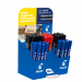 Espositore da banco con 60 marcatori multisuperficie con inchiostro ultra resistente a base d'olio che non scolora. Punta tonda 4.5mm, fusto in plastica. Colori assortiti: 24pz nero, 24pz blu e 12pz rosso.