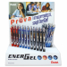 Espositore da banco con 48 roller Energel XM i 3 colori assortiti (rosso/nero/blu). Punta 0,7mm.