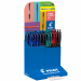 Espositore da banco con 48 penne sfera a scatto con inchiostro extra scorrevole e confortevole grip in gomma. Punta media 1,0mm. Colori assortiti: 18pz nero, 18pz blu, 6pz rosso e 6pz verde.