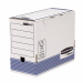 Scatole archivio Box System nel formato  A4. Aree etichettabili sui dorsi. Patella di chiusura per una maggiore sicurezza. Formato utile LxHxP 15x26x31,5cm. Confezione da 10 scatole.