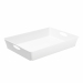 Vassoio portaoggetti in polipropilene lucido, elegante e resistente. Dimensioni (LxPxH) 37,5x26,6x6 cm Capacità 4,5 l Colore bianco