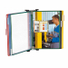 Base in metallo con 10 buste in PVC con apertura superiore e bordo rinforzato con anima in acciaio e 5 cavalierini da 50 mm. Angoli in plastica che permettono di inclinare il leggio per facilitare la lettura - Ampliabile all’infinito. F.to A3. Colore: mul